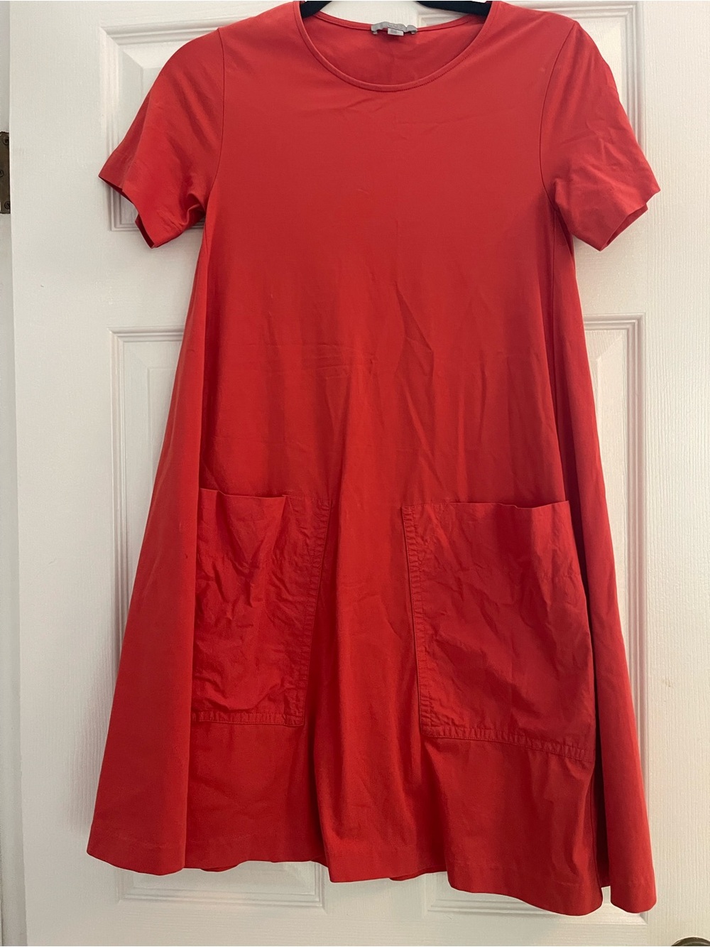 COS Red Mixed Media A-Line Pocket Midi Dress Size S